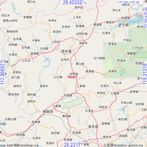 Heshi on map