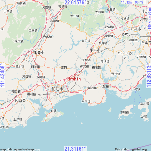 Heshan on map