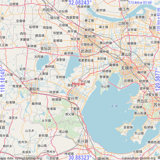 Heqiao on map