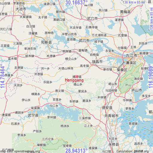 Henggang on map