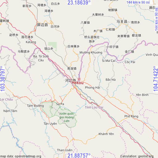 Hekou on map