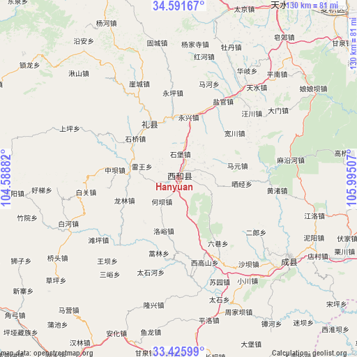 Hanyuan on map