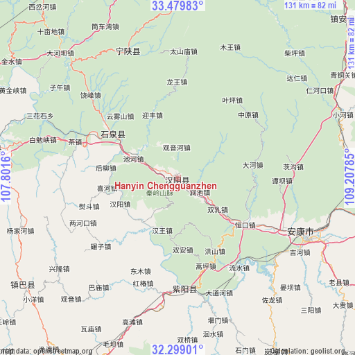 Hanyin Chengguanzhen on map