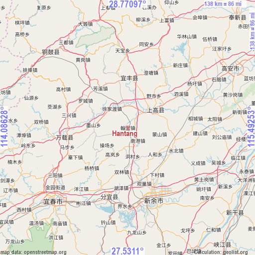 Hantang on map