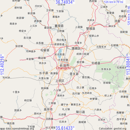Changzhi on map