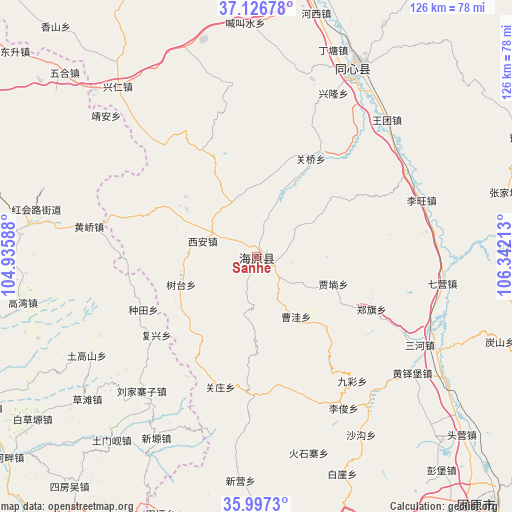 Sanhe on map