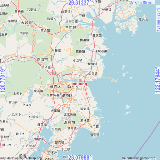 Jiaojiang on map