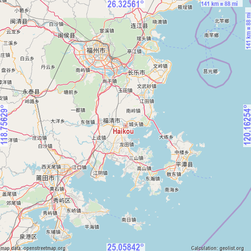 Haikou on map