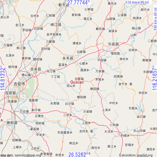 Guxian on map