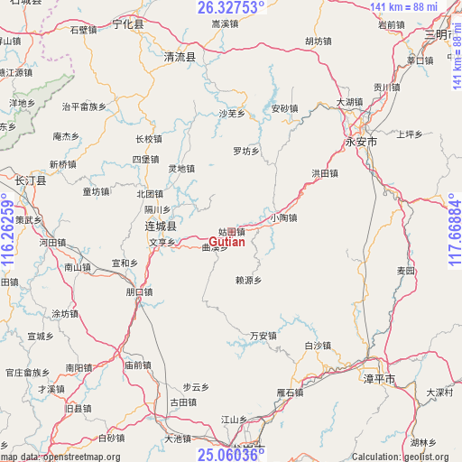 Gutian on map