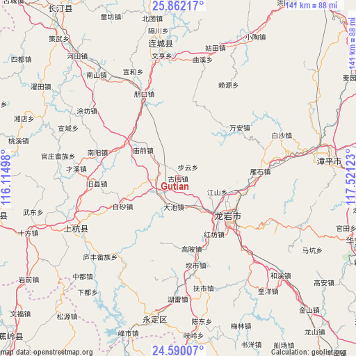 Gutian on map