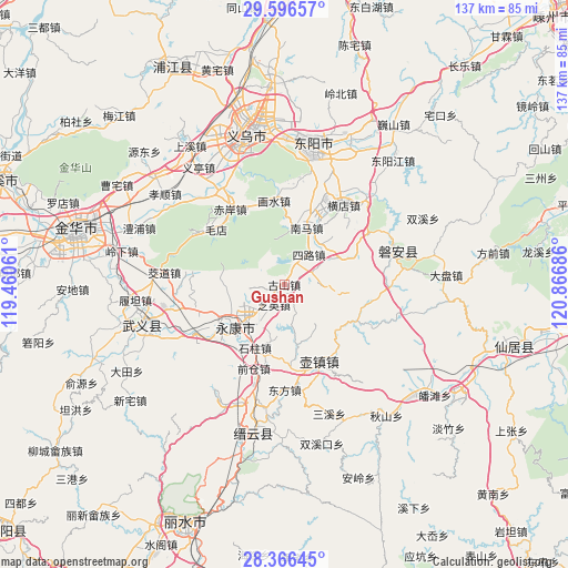 Gushan on map