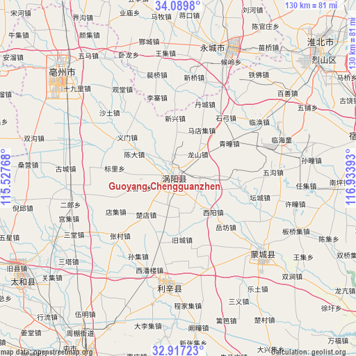 Guoyang Chengguanzhen on map