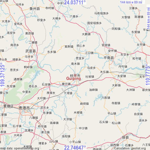 Guiping on map