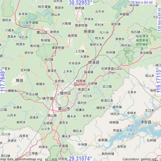 Guilin on map