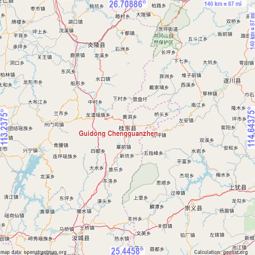 Guidong Chengguanzhen on map