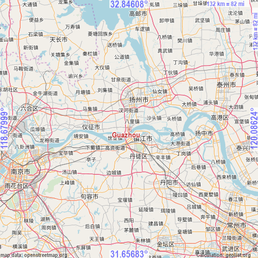 Guazhou on map