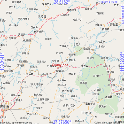 Guanyinge on map