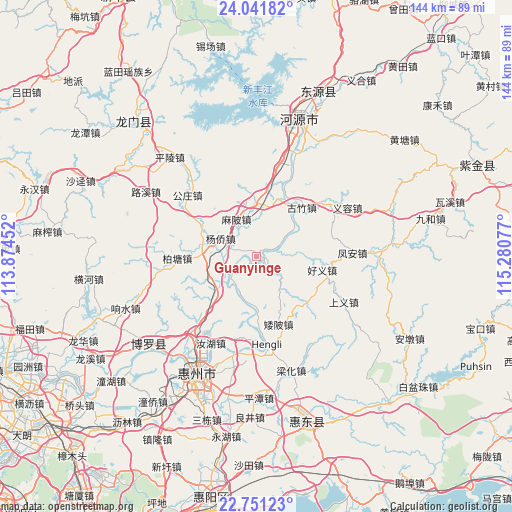 Guanyinge on map