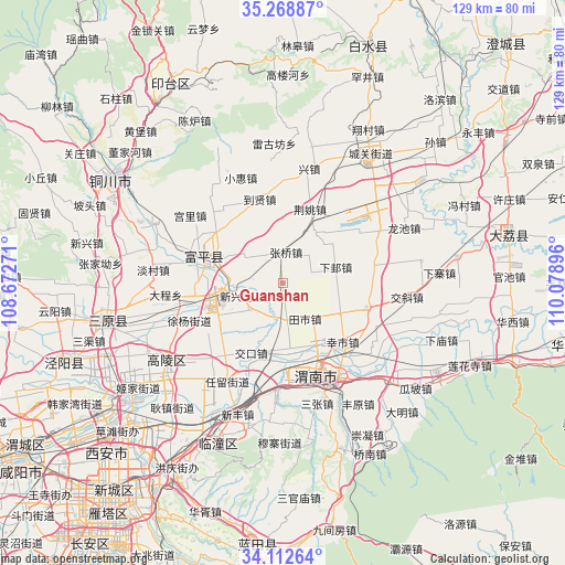 Guanshan on map