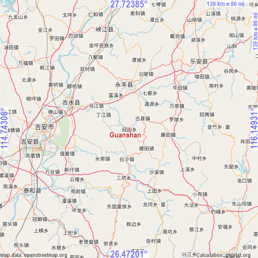 Guanshan on map