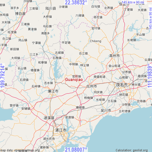 Guanqiao on map