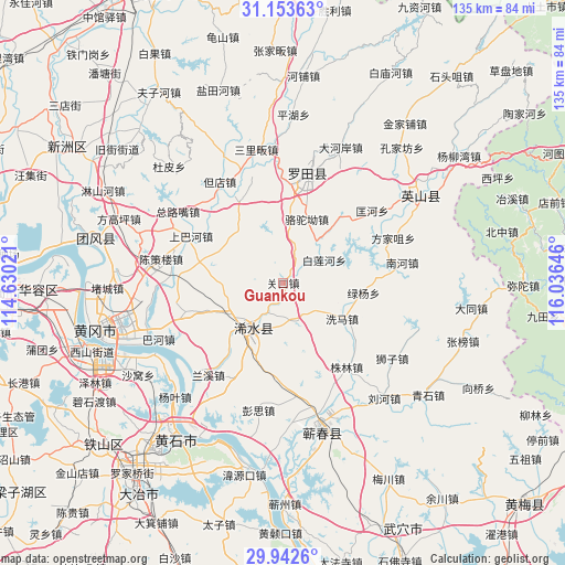 Guankou on map