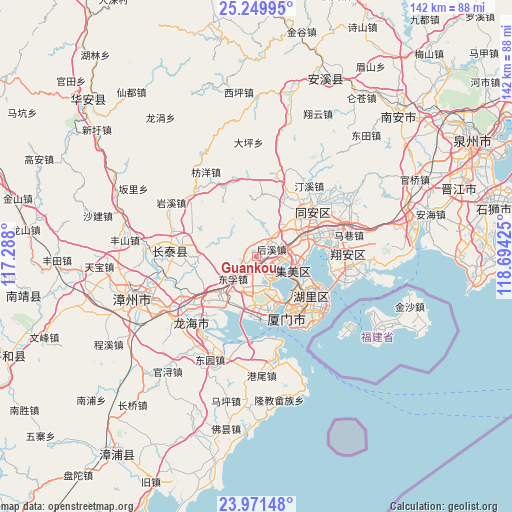 Guankou on map