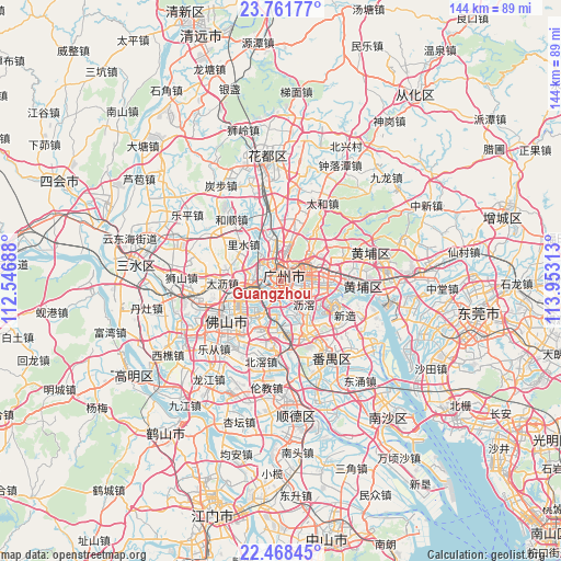 Guangzhou on map