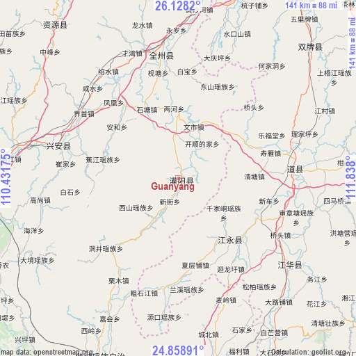 Guanyang on map