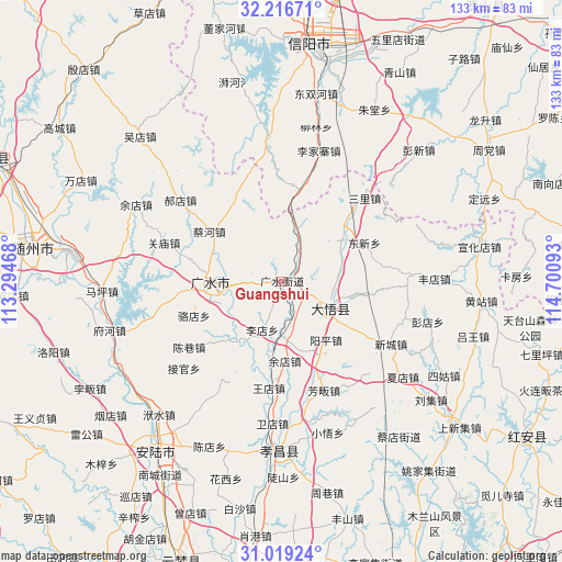 Guangshui on map