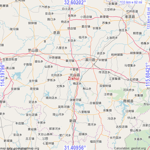 Zishui on map