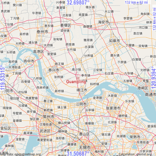 Guangling on map