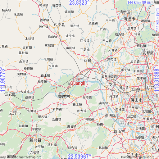 Guangli on map