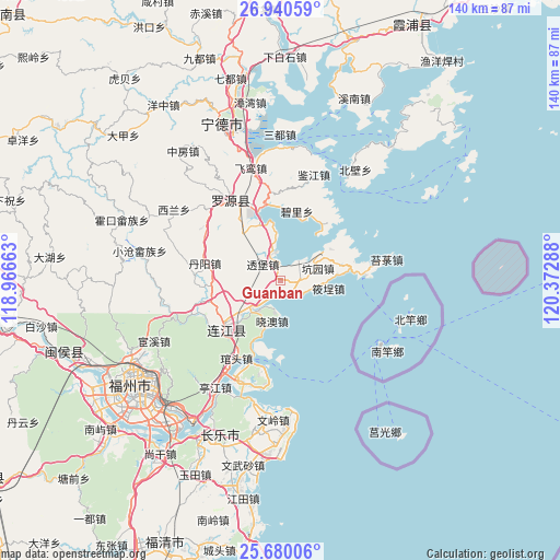Guanban on map