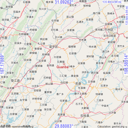 Guanba on map