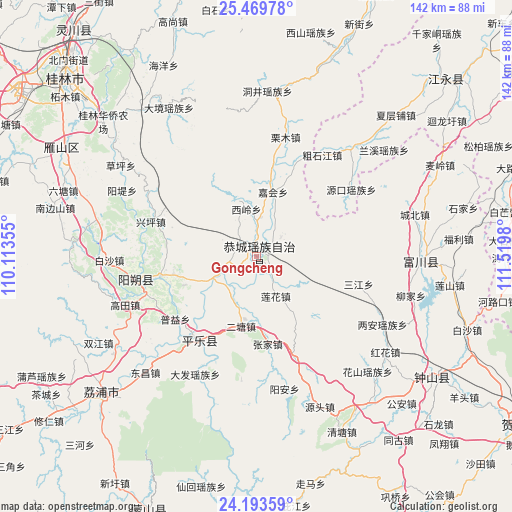 Gongcheng on map