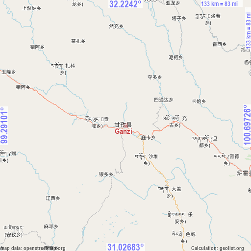 Ganzi on map