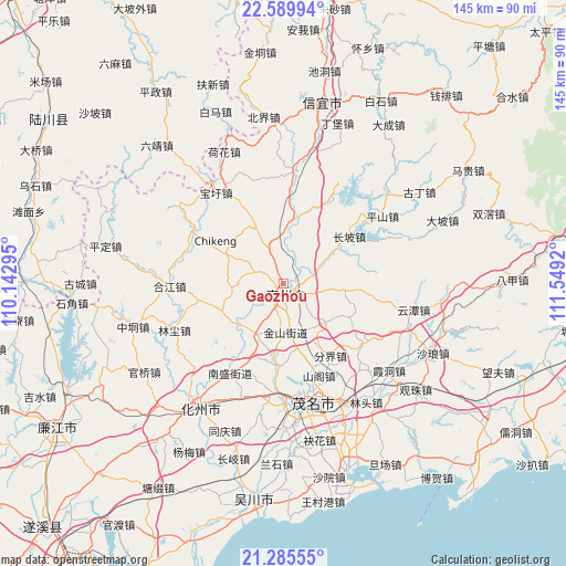 Gaozhou on map