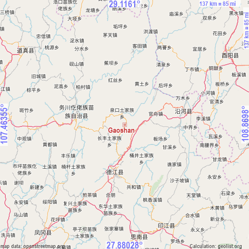 Gaoshan on map