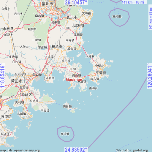 Gaoshan on map