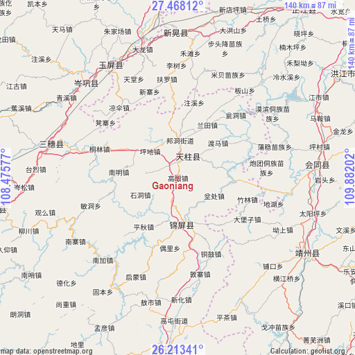 Gaoniang on map