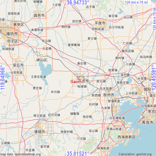 Gaomi on map