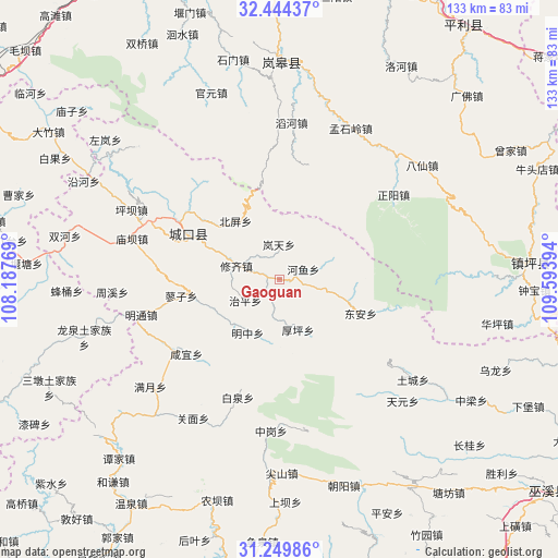 Gaoguan on map