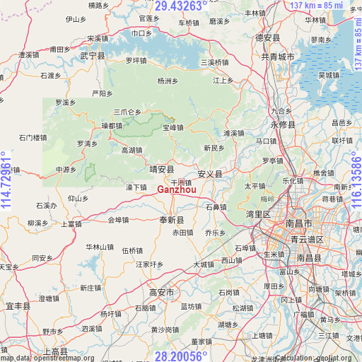 Ganzhou on map