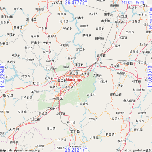 Ganzhou on map