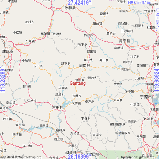 Gantang on map