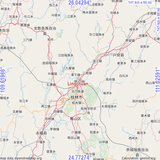 Lingchuan on map