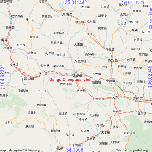 Gangu Chengguanzhen on map