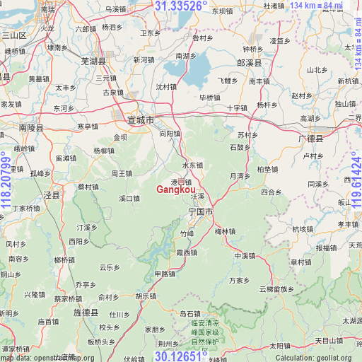 Gangkou on map